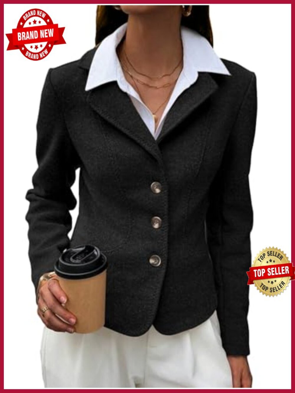 Tweed Cropped Blazer Notch Lapel Open Front Business Casual Work Jacket